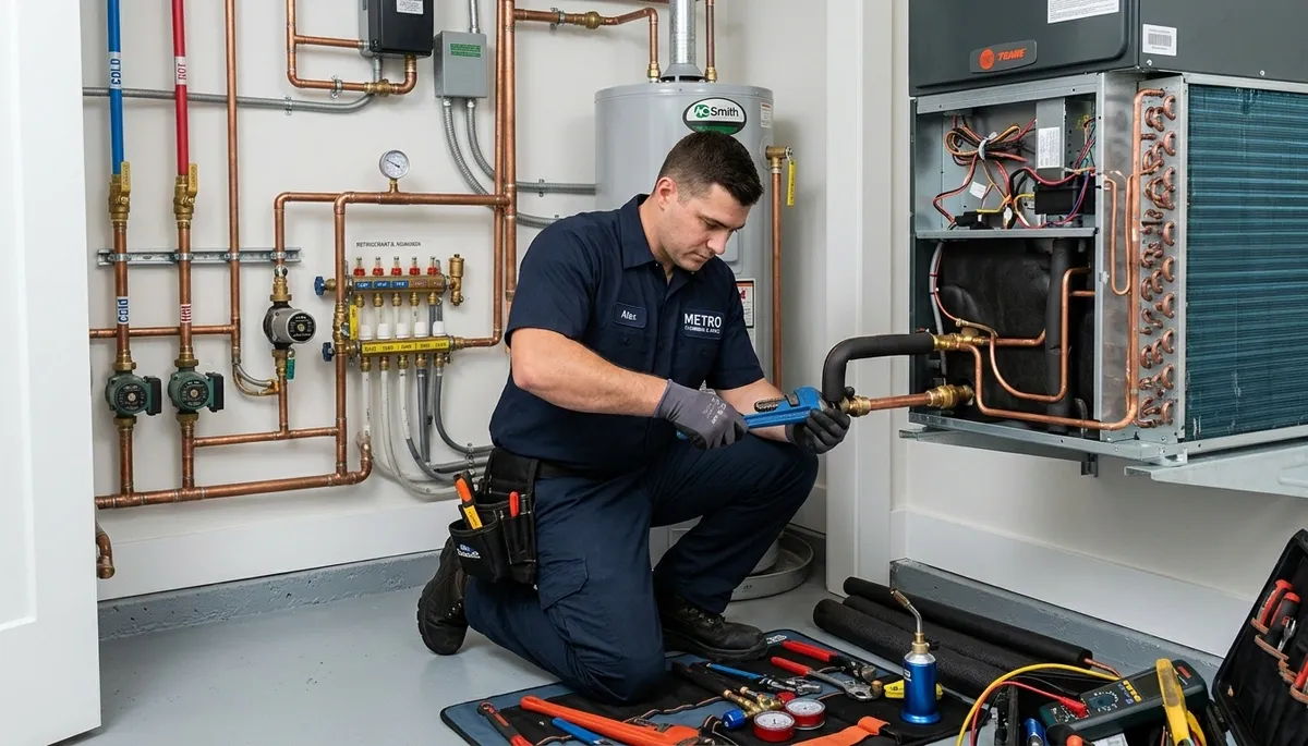 Professional plumber fixing water pipes in San Jose, CA home – Five Star Cooling plumbing services